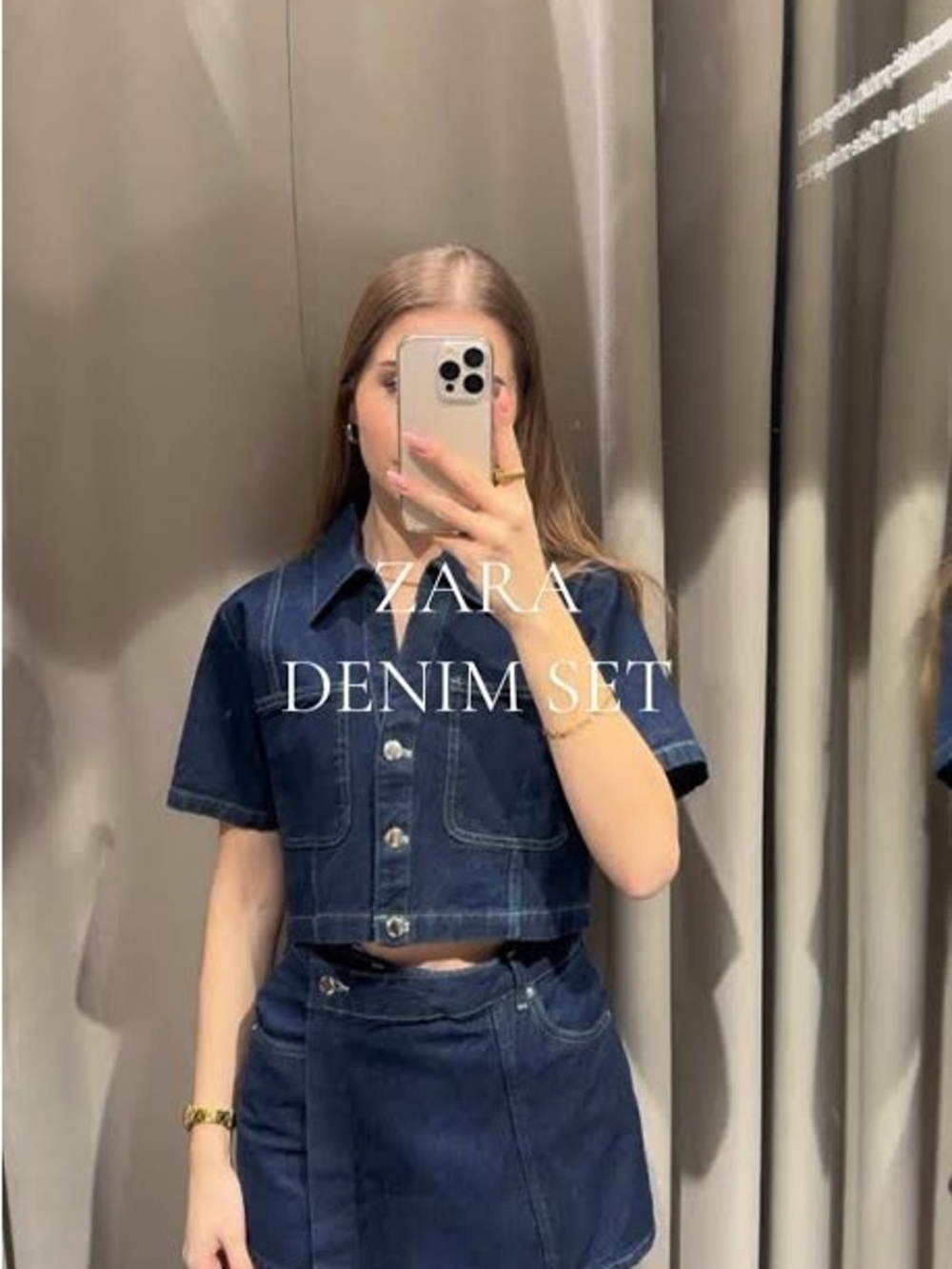 ZARA WHITE Denim Crop Shirt & Mini Skirt Set